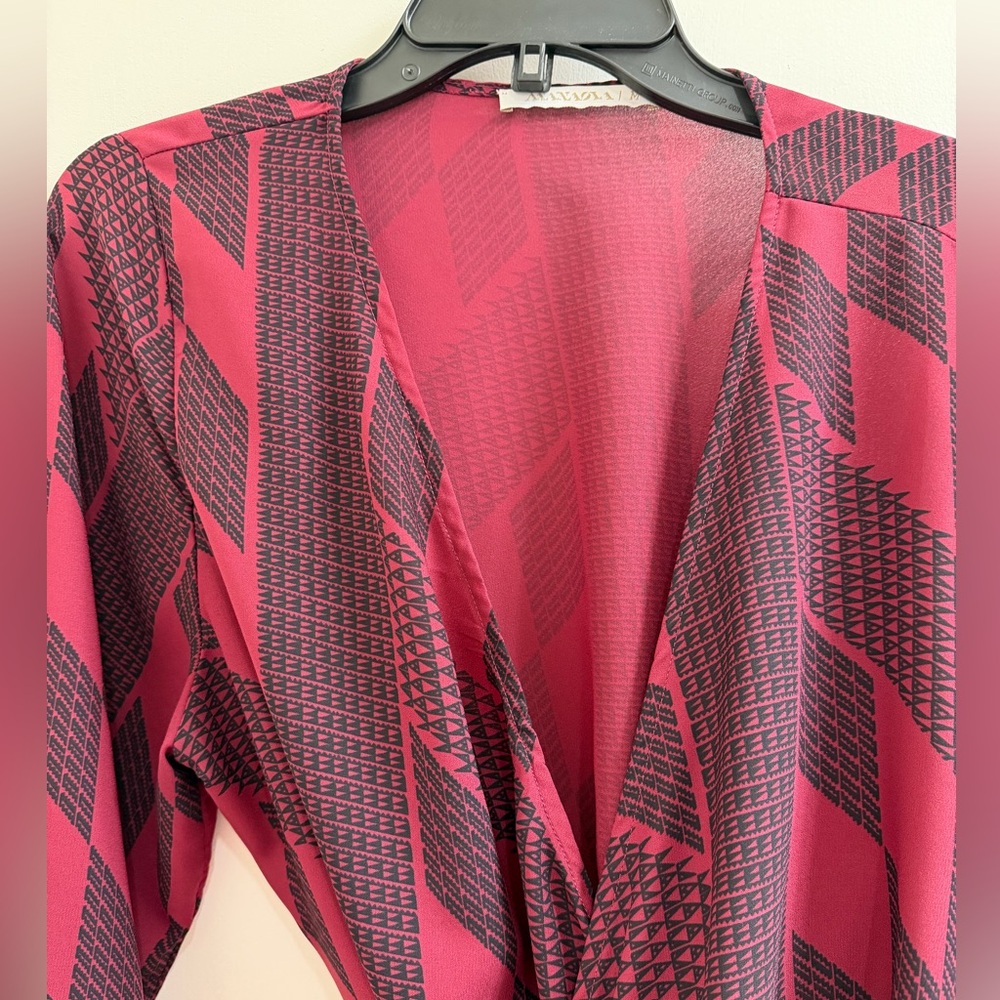 Manaola Sheer Maroon and Black Tie-Front Blouse - Picture 4 of 4